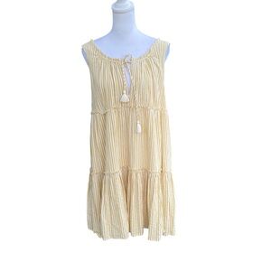Hersy Cotton Yellow Striped Tiered‎ Lined Sleeveless Tassel on Top Dress